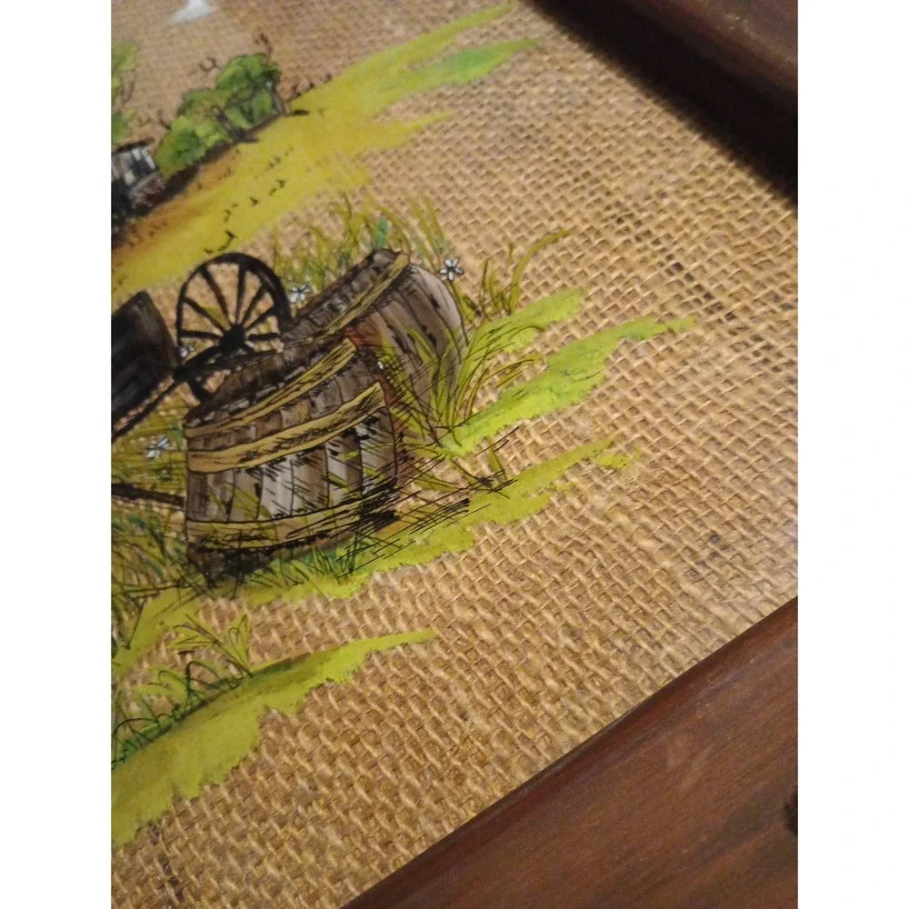 Vintage Rustic Hand Painted 1987 Folk Art with Old Wood Frame‎ Wall Hanging